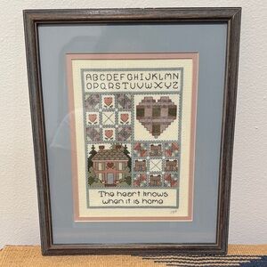 Framed Cross-Stitch Home Art with Heart and House Design